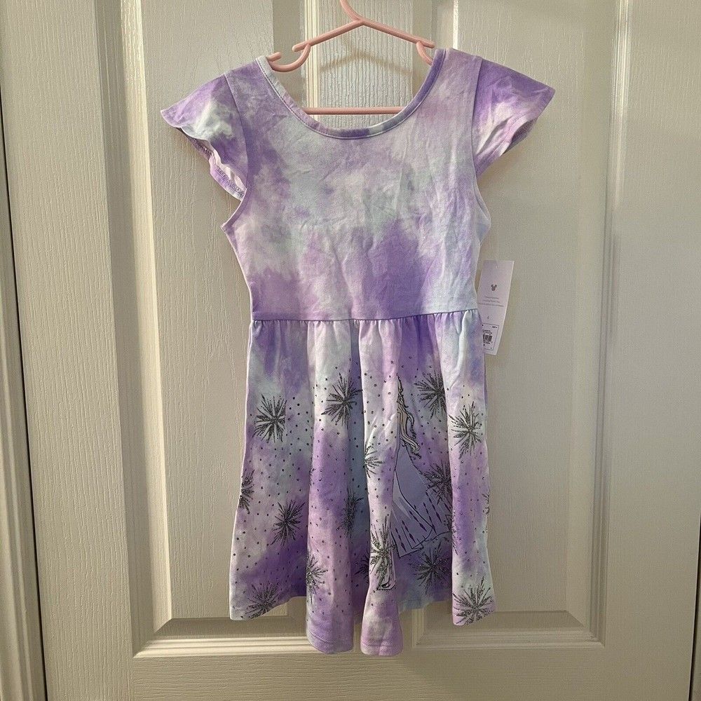 Disney Jumping Beans Frozen Elsa Dress Glitter Tie Dye Girls Size 4 NWT